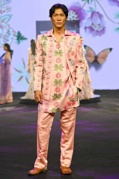 Blush pink floral hand embroidered blazer