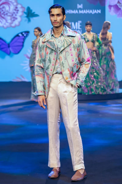 Jade green floral printed and pintuck jacket