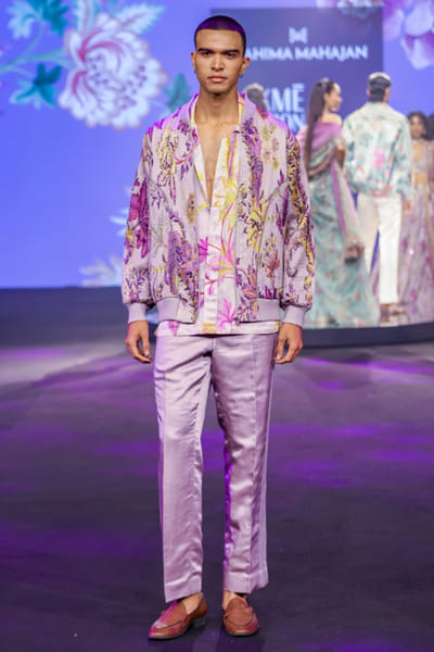 Steel lilac printed and quilted jacket set