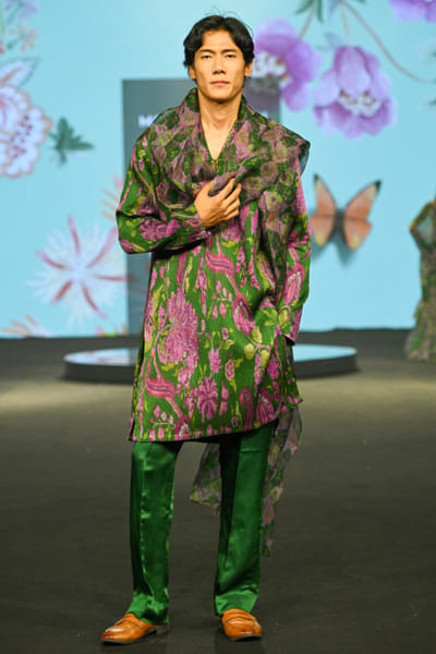 Forest green embroidery and pintuck kurta set