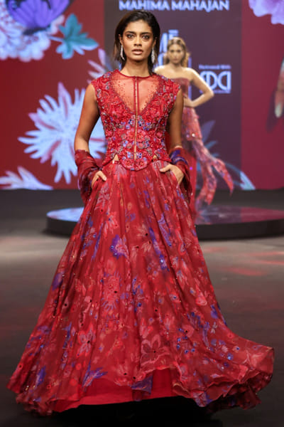 Royal red hand embroidered lehenga set