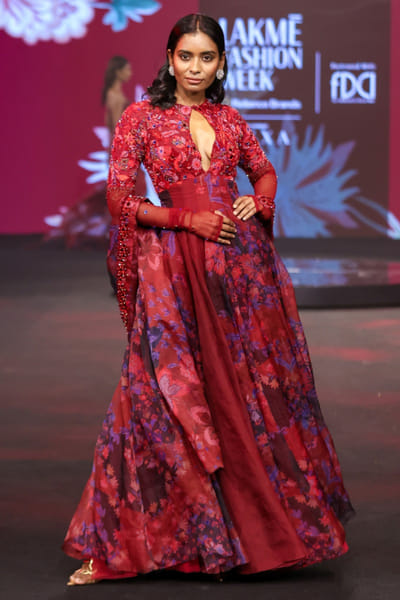 Royal red hand embroidered anarkali set