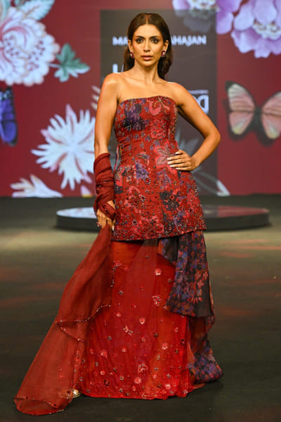 Royal red floral embroidered co-ord set