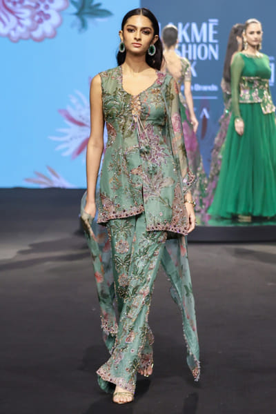 Jade green floral embroidered kurta set