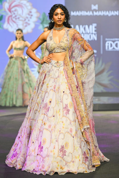 Steel lilac hand embroidered lehenga set