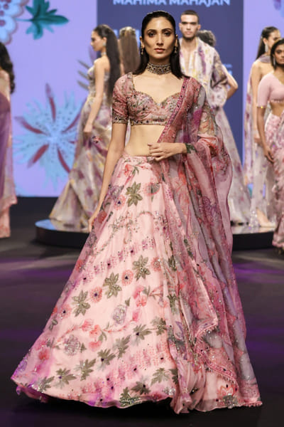 Blush pink floral hand embroidered lehenga set