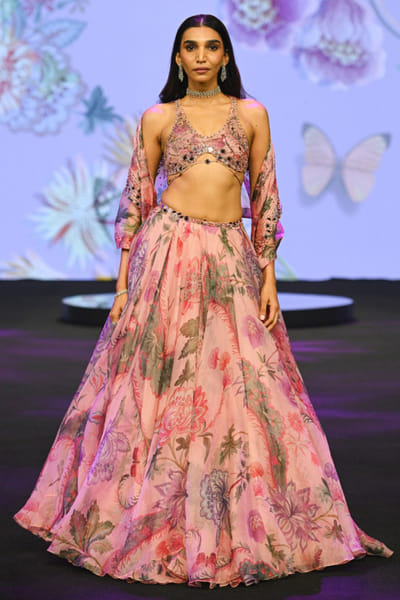 Blush pink hand embroidered lehenga set
