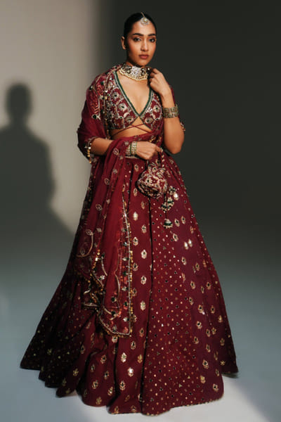 Sindoori red hand embroidery lehenga set