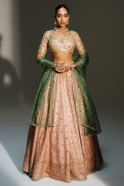 Blush pink hand embroidered lehenga set