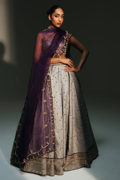 Platinum hand embroidered lehenga set