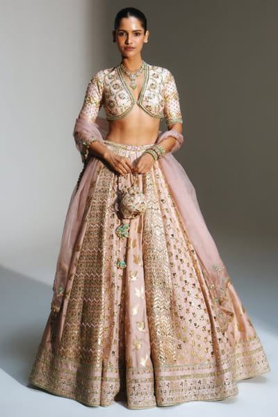 Blush pink hand-embroidered lehenga set