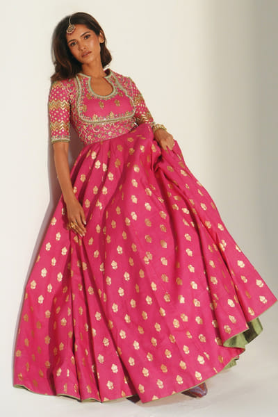 Rani pink hand embroidered anarkali set