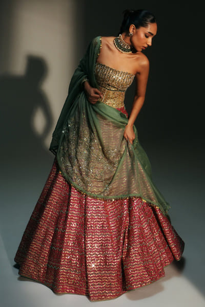 Rani pink hand-embroidery lehenga set