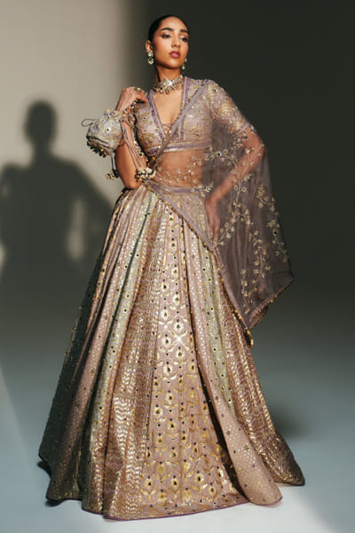 Platinum hand-embroidered lehenga set