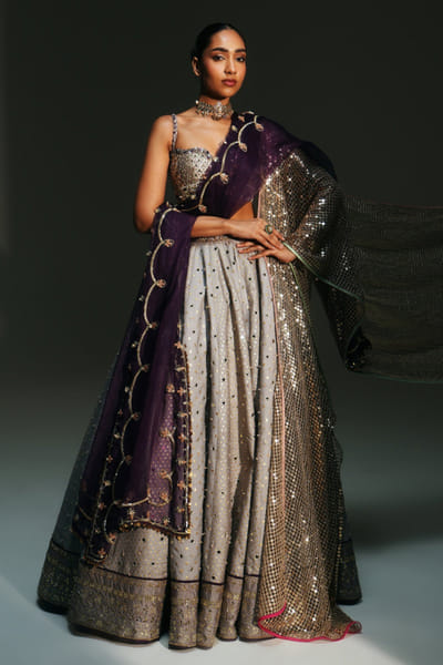 Platinum hand-embroidery lehenga set
