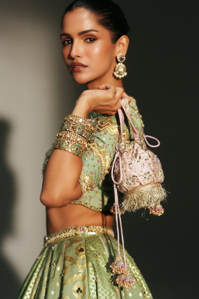 Blush pink hand embroidered potli bag