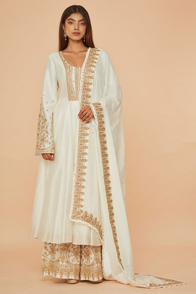 Ivory threadwork anarkali set
