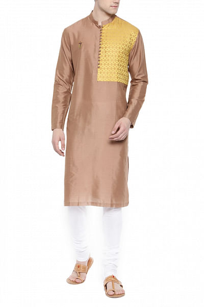 Brown and yellow kurta set
