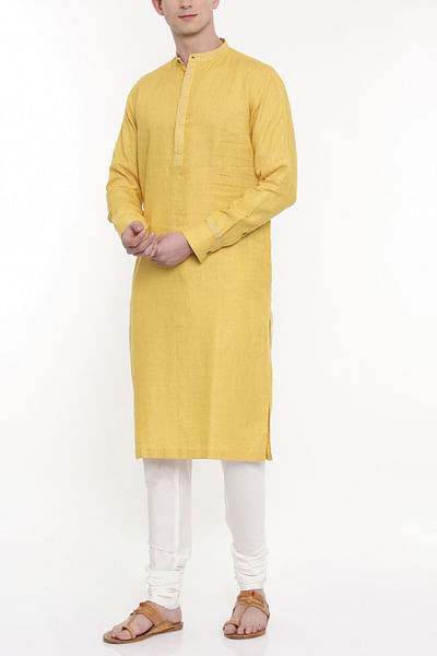 Yellow linen kurta set