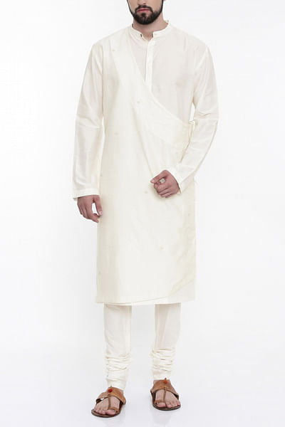 Ivory and beige wrap style kurta