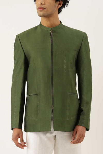 Green zipper bandhgala