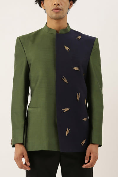 Green and blue embellished bandhgala