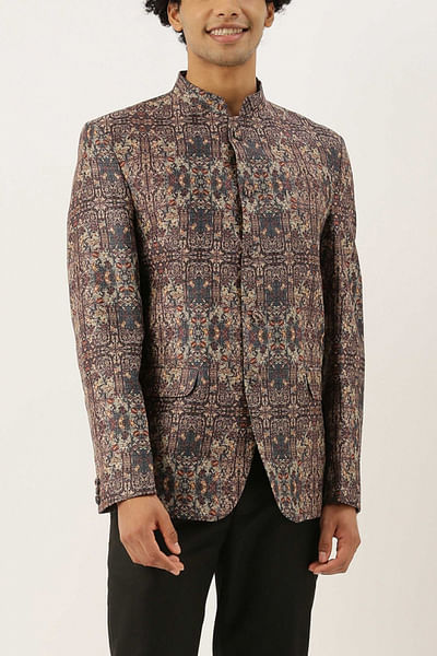 Brown printed bandhgala