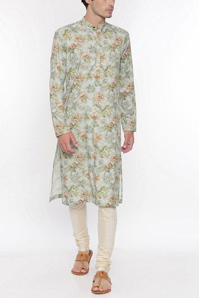 Green linen kurta set