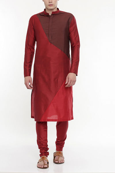 Maroon & red colour blocked kurta set