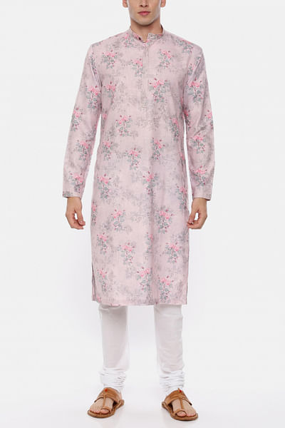 Pink linen printed kurta set
