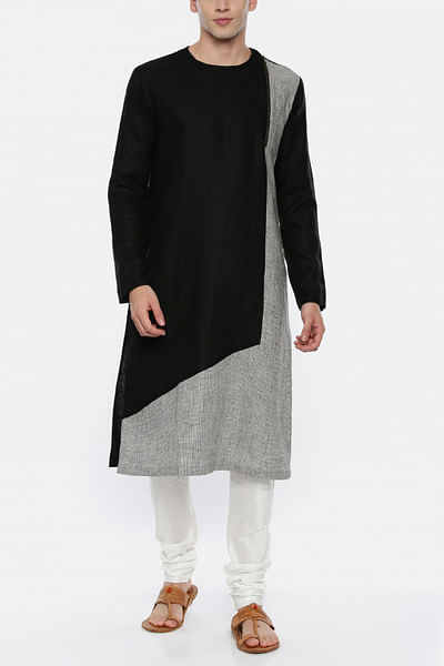 Black and grey linen kurta set