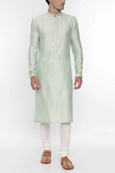 Mint silk jacquard kurta set