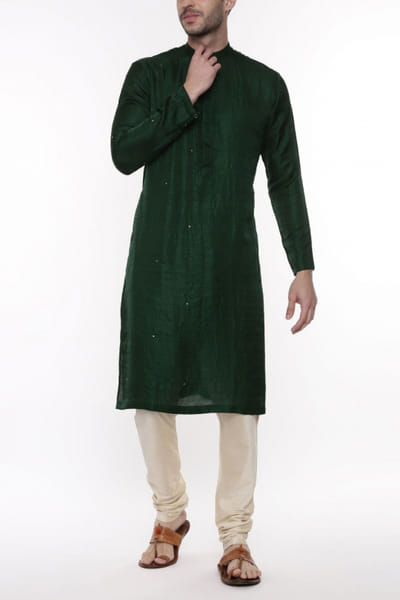 Green embroidered kurta set