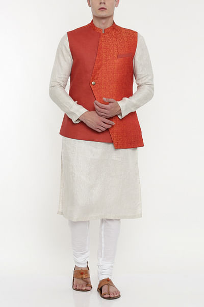 Orange linen Nehru jacket
