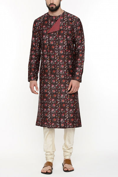 Brown printed linen bemberg kurta set