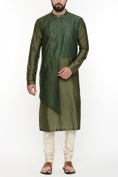 Green chanderi kurta set
