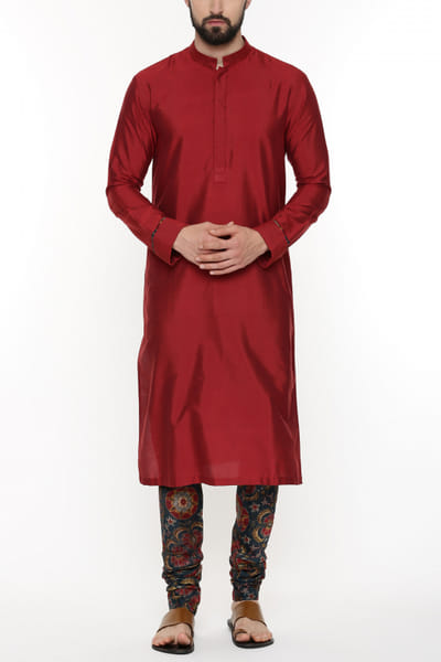 Red silk kurta set