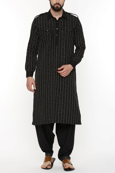 Black embroidered pathani set