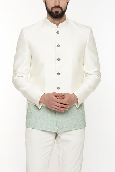 Ivory green bandhgala jacket