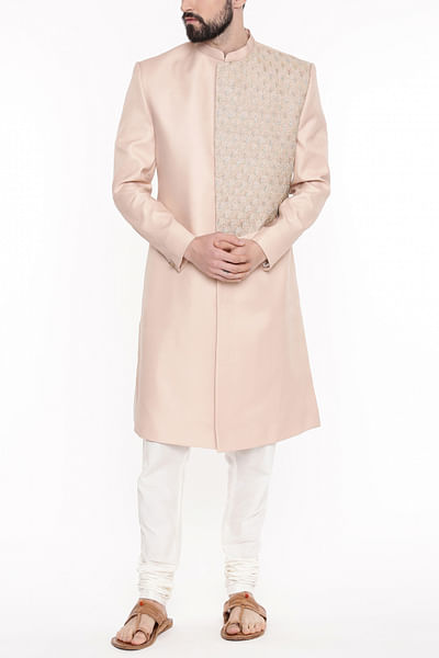 Baby pink satin sherwani