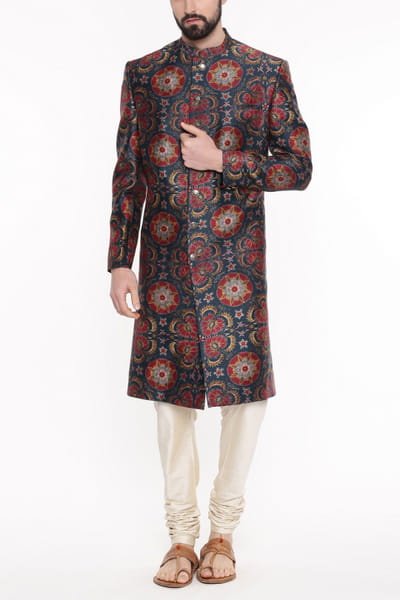 Red and green sherwani set