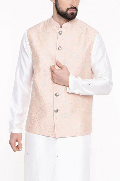 Baby pink silk chanderi jacket