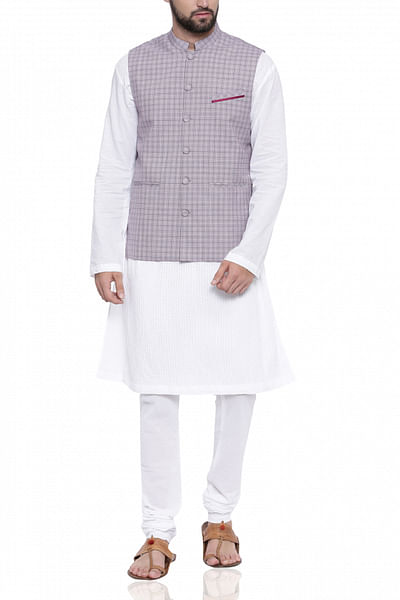<p>Linen checkered Nehru jacket</p>
