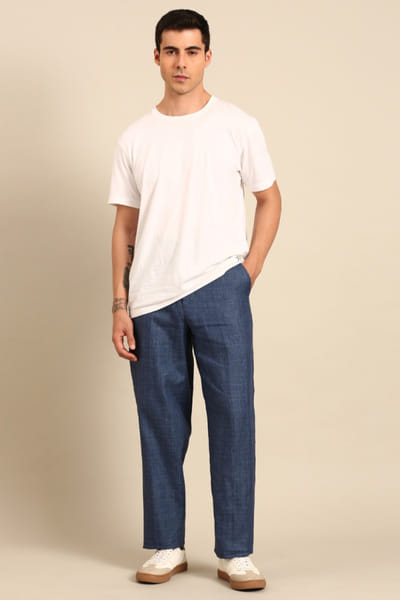 Denim blue linen trousers