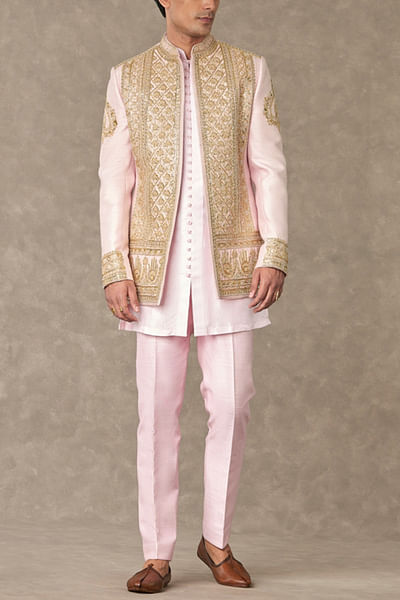 Pink dori and sequin embroidery jacket kurta set