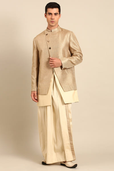 Gold silk jacquard sherwani