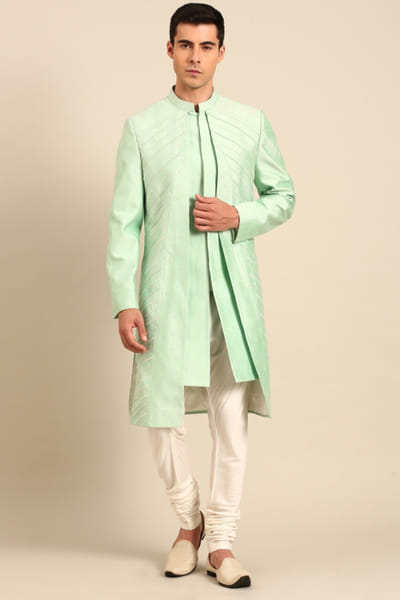 Green silk cotton sherwani