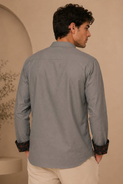 Mayank Modi Grey and blue malai cotton short kurta MAYAAUG26D151613