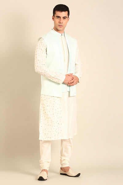 Blue embroidered open jacket