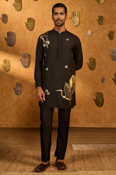 Black foil printed kurta set